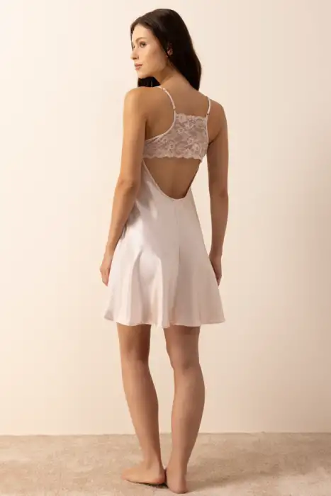 Ayyıldız 3982 Pudra Saten Sabahlık Gecelik Takım - 4