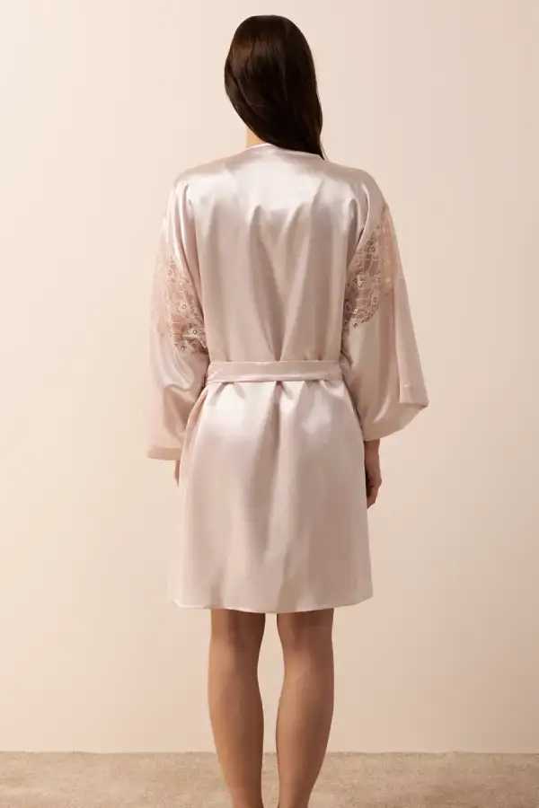 Ayyıldız 3982 Pudra Saten Sabahlık Gecelik Takım - 3