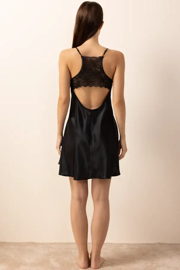 Ayyıldız 3982 Siyah Saten Sabahlık Gecelik Takım - 5