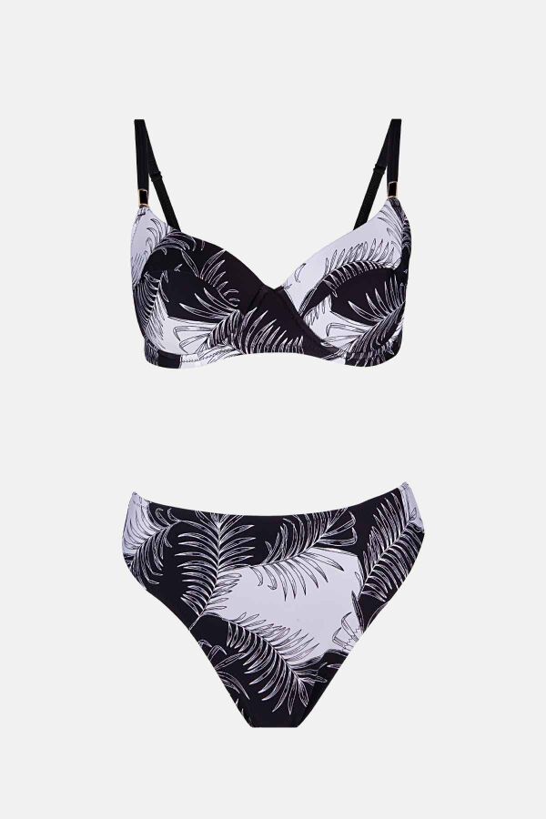 Ayyıldız 40218 Siyah Yaprak Desenli Toparlayıcı Bikini Takımı - 4