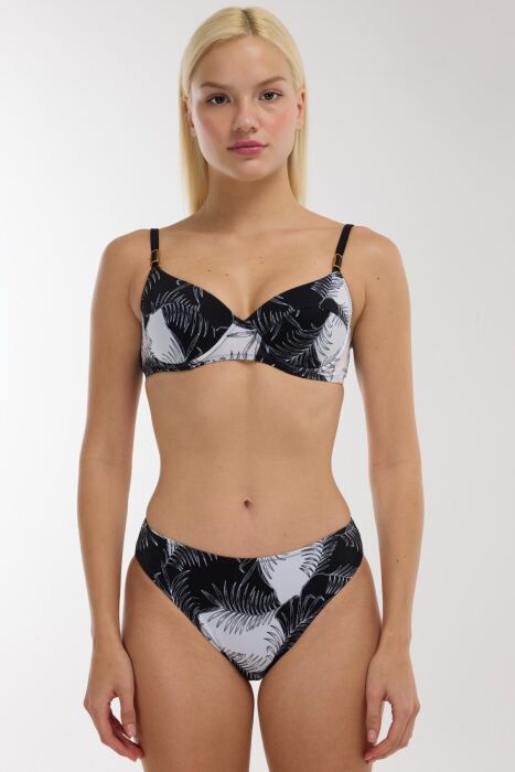 Ayyıldız 40218 Siyah Yaprak Desenli Toparlayıcı Bikini Takımı - 1