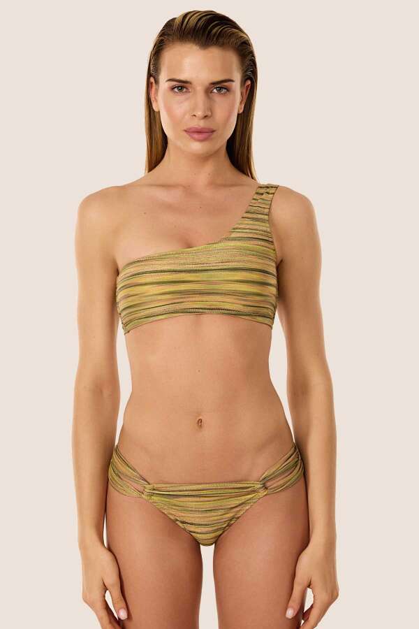 Ayyıldız 40737 Gold Simli Tek Omuz Bikini Takımı - 1