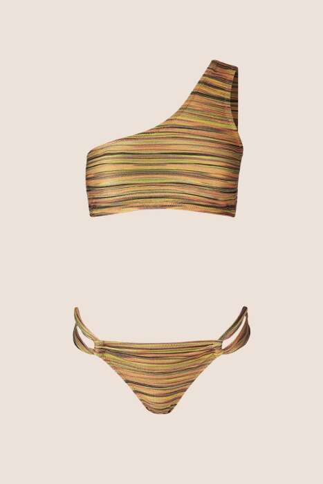 Ayyıldız 40737 Gold Simli Tek Omuz Bikini Takımı - 4