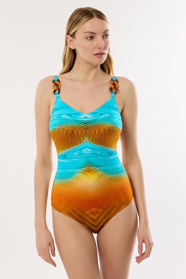 Ayyıldız 4300 Kahve Mavi Desenli Toparlayıcı Mayo - 1