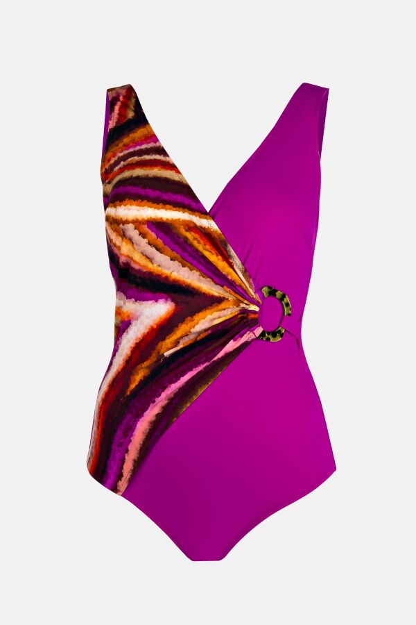 Ayyıldız 4306 Turuncu Mor Desenli Toparlayıcı Kruvaze Mayo - 4