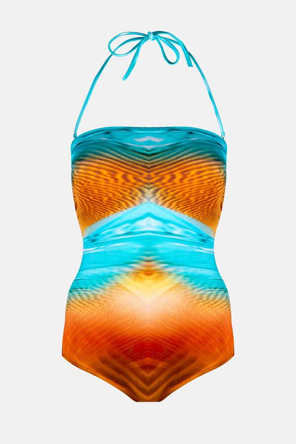 Ayyıldız 4308 Kahve Mavi Desenli Straplez Mayo - 4