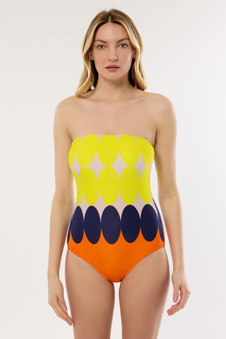 Ayyıldız 4308 Sarı Desenli Straplez Mayo - AYYILDIZ