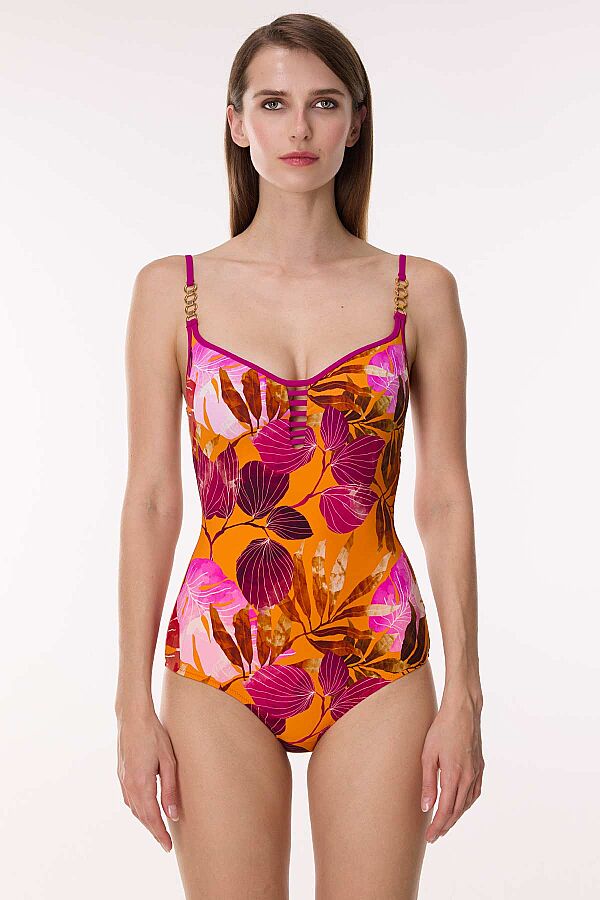 Ayyıldız 4312 Pembe Turuncu Balkonet Toparlayıcı Mayo - 1