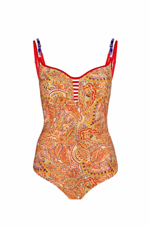 Ayyıldız 4312 Turuncu Şal Desenli Balkonet Toparlayıcı Mayo - 4