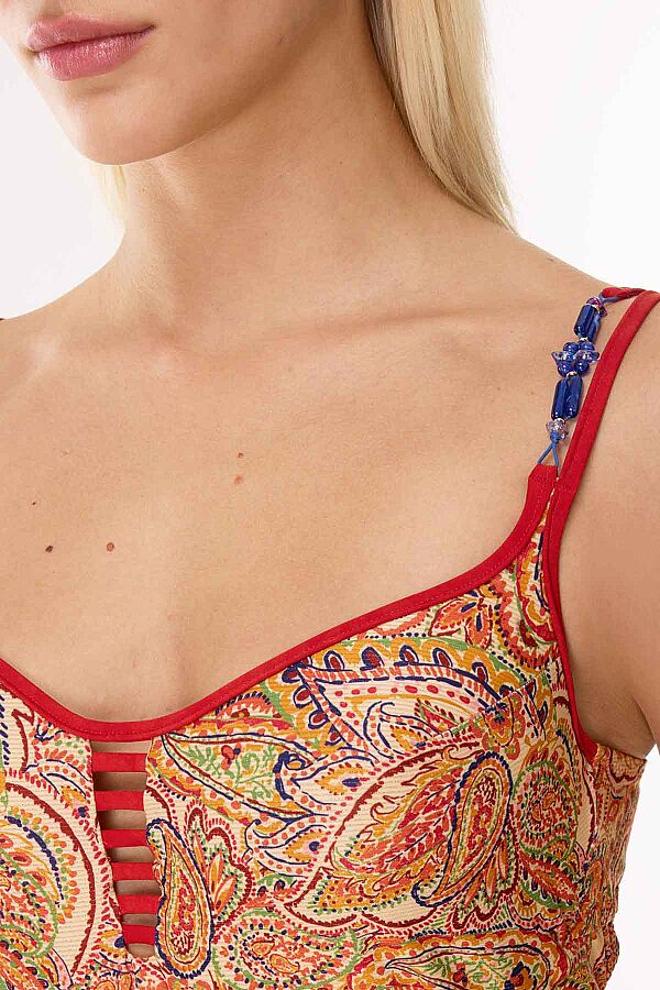 Ayyıldız 4312 Turuncu Şal Desenli Balkonet Toparlayıcı Mayo - 2