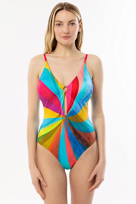 Ayyıldız 4313 Mavi Fuşya Desenli Mayo - AYYILDIZ