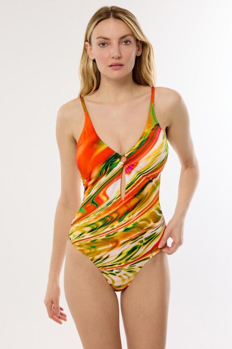 Ayyıldız 4313 Turuncu Desenli Mayo - 1