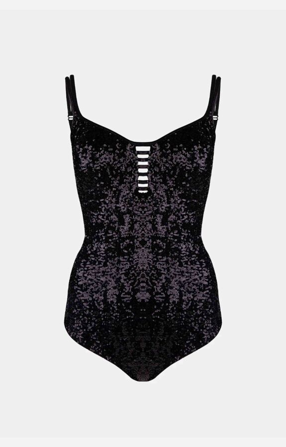 Ayyıldız 4334 Siyah Pul Payetli Mayo - 5