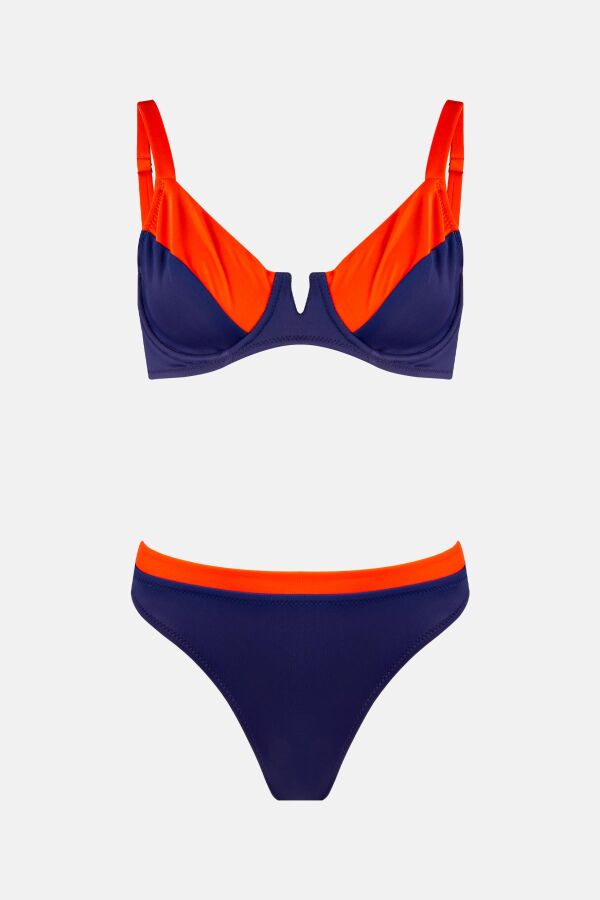 Ayyıldız 4515 Lacivert Turuncu Kapsız Toparlayıcı Bikini Takımı - 4