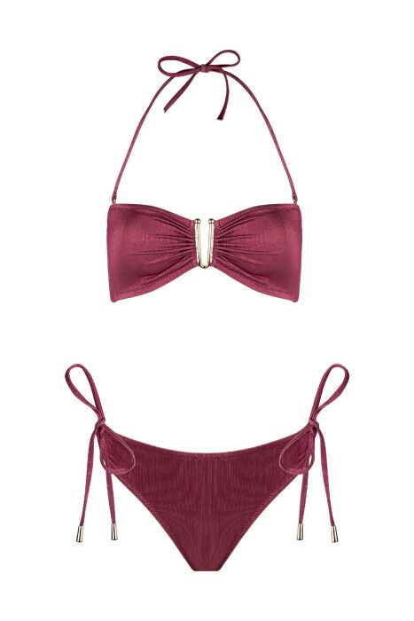 Ayyıldız 4526 Bordo Simli Straplez Bikini Takımı - 5