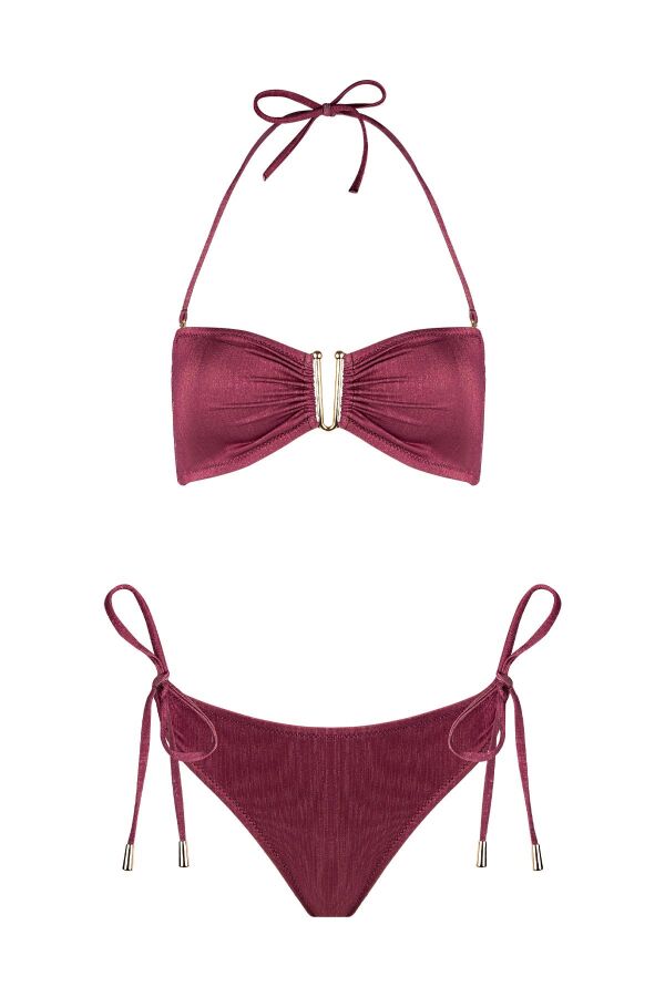 Ayyıldız 4526 Bordo Simli Straplez Bikini Takımı - 5