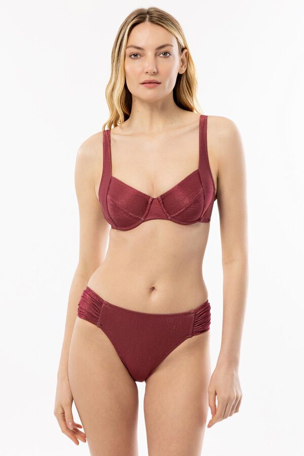 Ayyıldız 4528 Bordo Simli Kapsız Bikini Takımı - 1