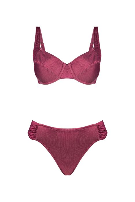 Ayyıldız 4528 Bordo Simli Kapsız Bikini Takımı - 3