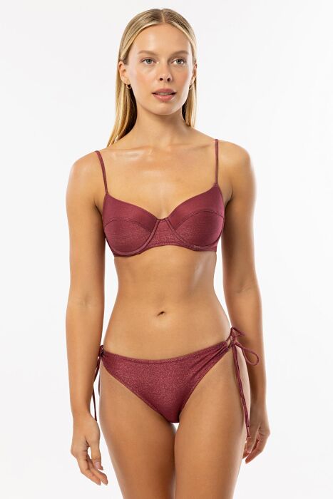 Ayyıldız 4529 Bordo Simli Kaplı Bikini Takımı - 1