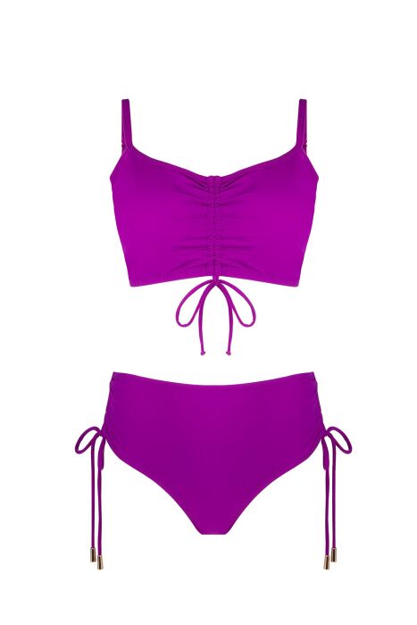Ayyıldız 4533 Mor Büyük Beden Büzgülü Bikini Takımı - AYYILDIZ