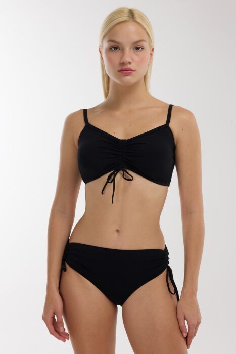 Ayyıldız 4533 Siyah Büyük Beden Büzgülü Bikini Takımı - AYYILDIZ