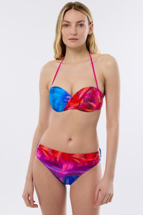 Ayyıldız 4600 Mor Fuşya Desenli Straplez Bikini Takımı - 1