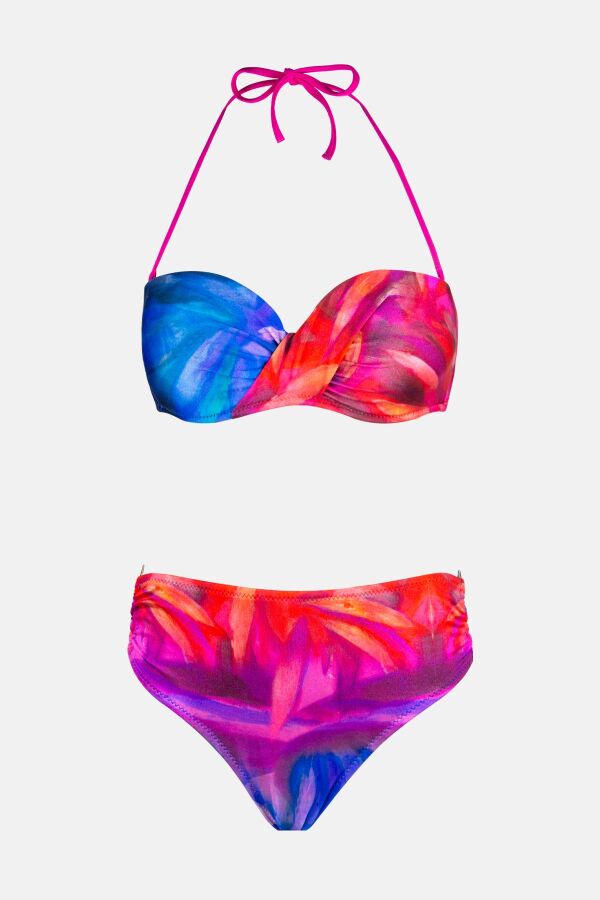 Ayyıldız 4600 Mor Fuşya Desenli Straplez Bikini Takımı - 4