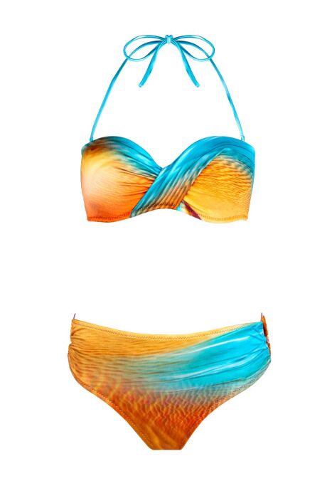 Ayyıldız 4600 Kahve Mavi Desenli Straplez Bikini Takımı - 4
