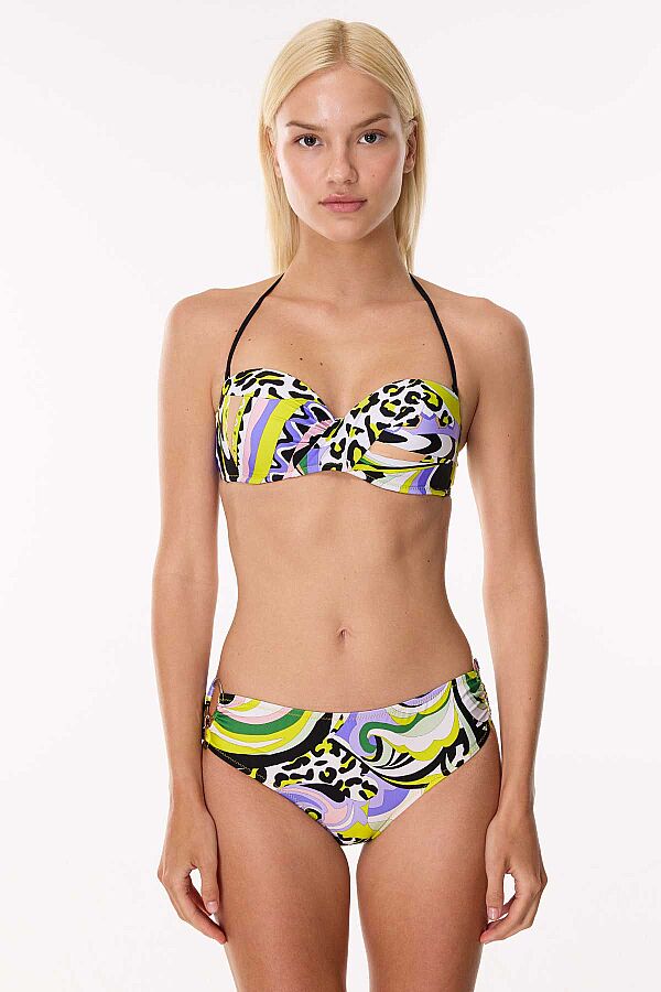 Ayyıldız 4600 Sarı Lila Desenli Straplez Bikini Takımı - 1