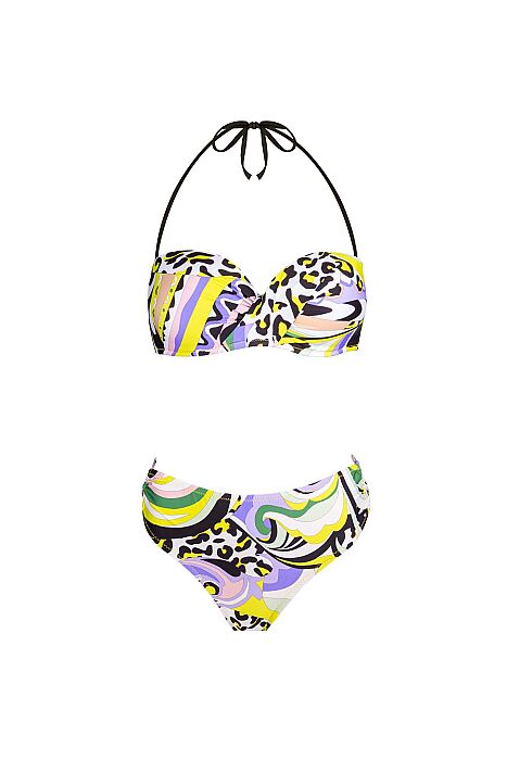 Ayyıldız 4600 Sarı Lila Desenli Straplez Bikini Takımı - 4