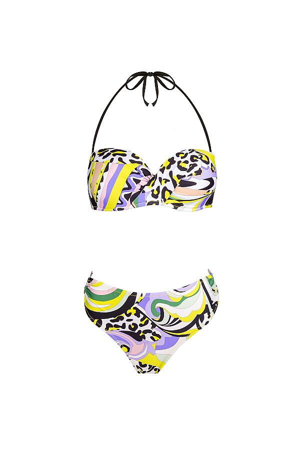 Ayyıldız 4600 Sarı Lila Desenli Straplez Bikini Takımı - 4