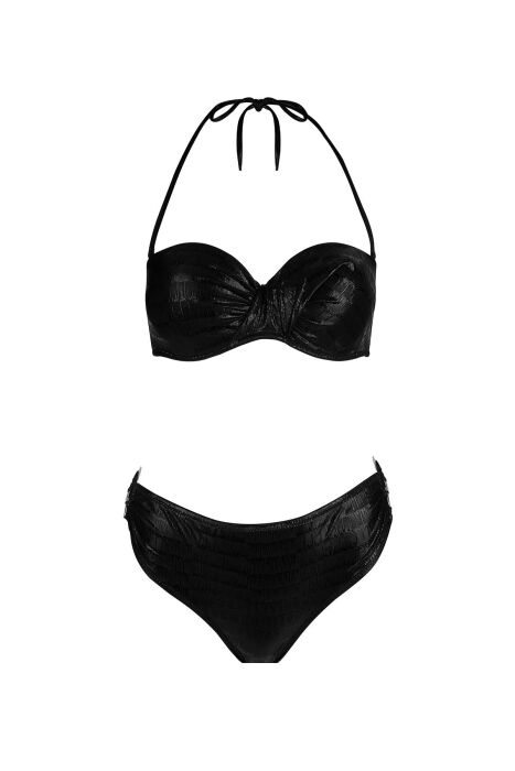 Ayyıldız 4600 Parlak Siyah Straplez Bikini Takımı - 5
