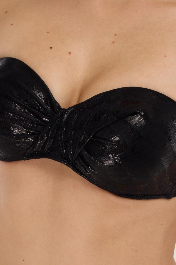 Ayyıldız 4600 Parlak Siyah Straplez Bikini Takımı - 3