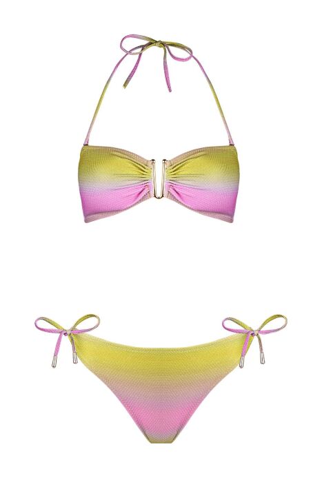 Ayyıldız 4605 Sarı Pembe Simli Straplez Bikini Takımı - 5