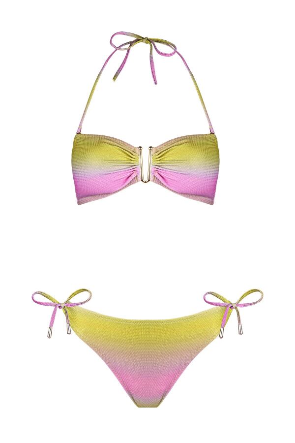 Ayyıldız 4605 Sarı Pembe Simli Straplez Bikini Takımı - 5