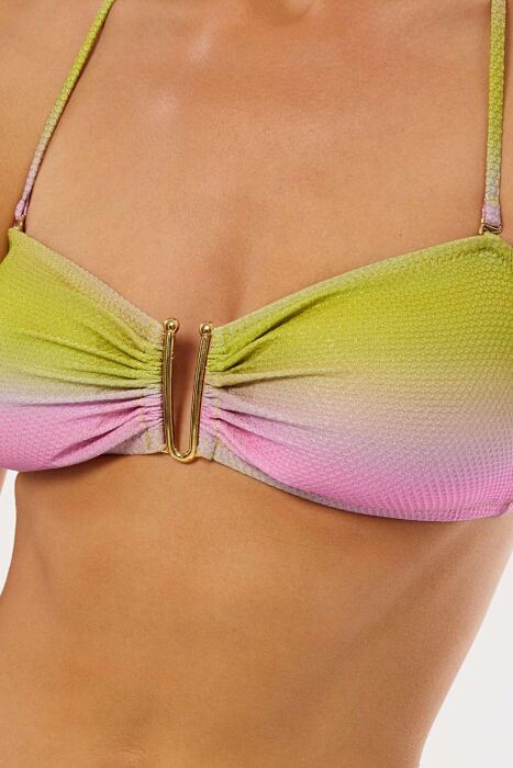 Ayyıldız 4605 Sarı Pembe Simli Straplez Bikini Takımı - 3