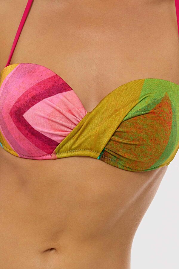 Ayyıldız 4610 Mavi Fuşya Desenli Straplez Bikini Takımı - 3