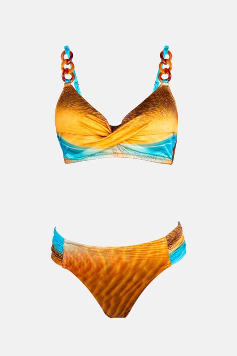 Ayyıldız 4627 Kahve Mavi Balenli Toparlayıcı Bikini Takımı - 4