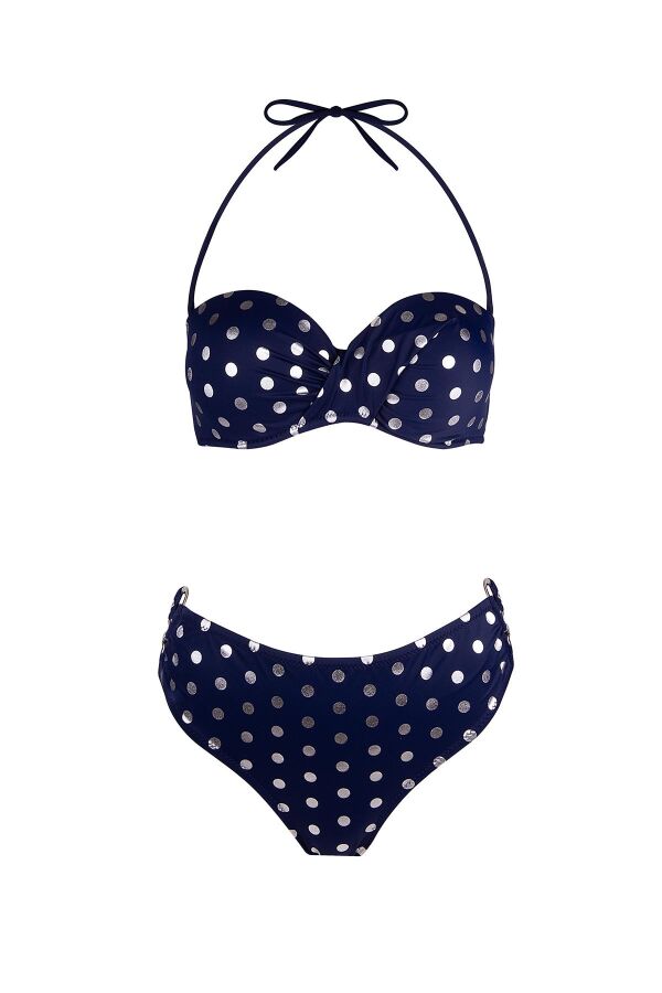 Ayyıldız 4600 Gümüş Puantiyeli Lacivert Straplez Bikini Takımı - 5