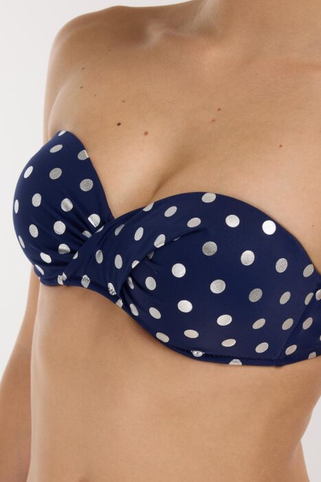 Ayyıldız 4600 Gümüş Puantiyeli Lacivert Straplez Bikini Takımı - 2