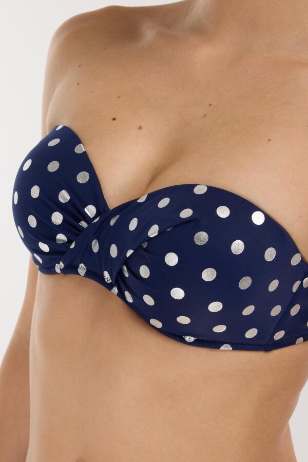 Ayyıldız 4600 Gümüş Puantiyeli Lacivert Straplez Bikini Takımı - 3