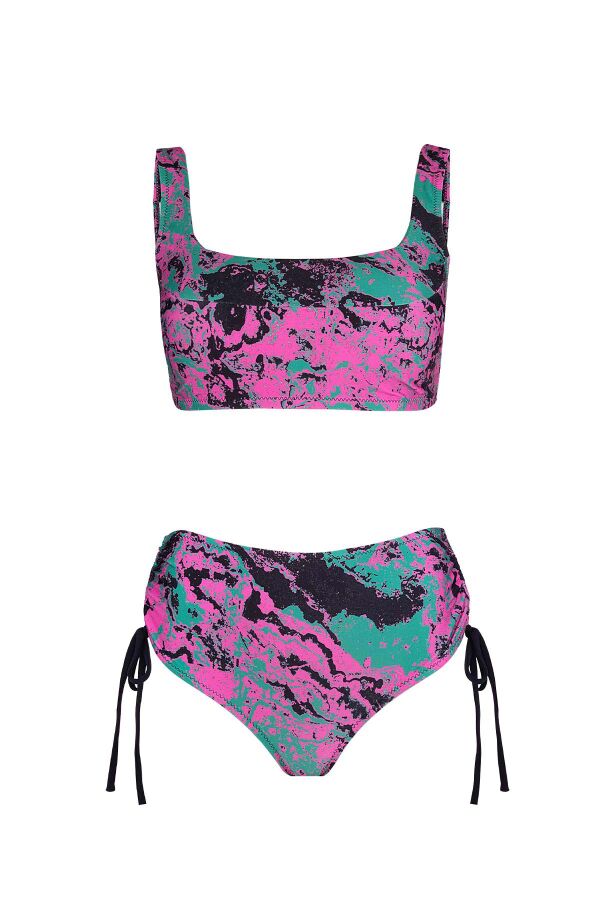 Ayyıldız 4676 Yeşil Pembe Bralet Yüksek Bel Bikini Takımı - 5