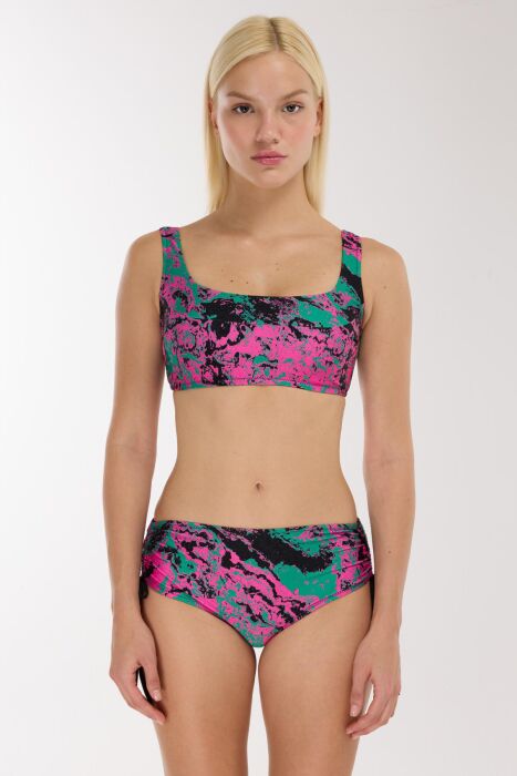 Ayyıldız 4676 Yeşil Pembe Bralet Yüksek Bel Bikini Takımı - AYYILDIZ
