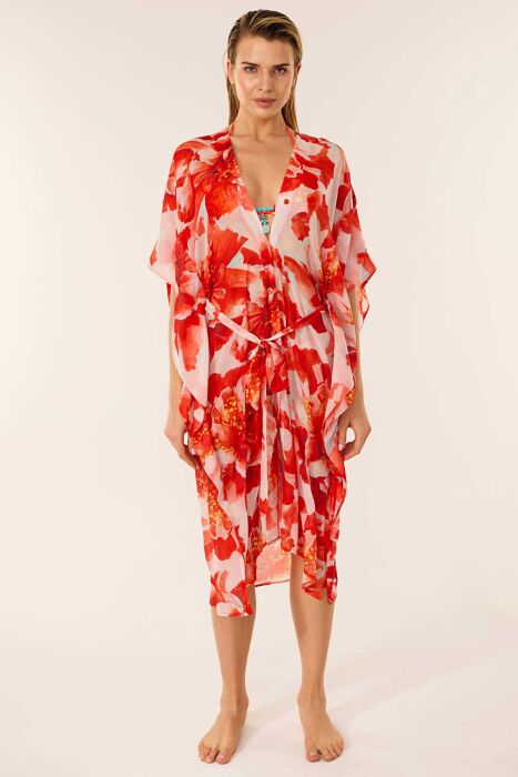 Ayyıldız 4800 Koral Desenli Plaj Elbisesi - AYYILDIZ