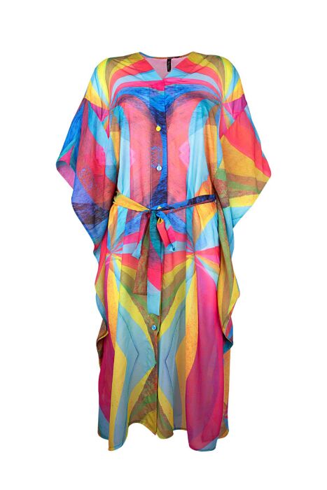 Ayyıldız 4800 Mavi Fuşya Desenli Plaj Elbisesi - 4