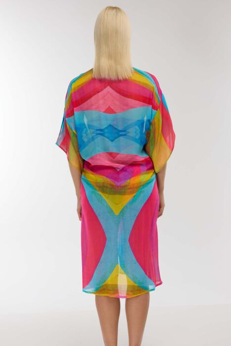 Ayyıldız 4800 Mavi Fuşya Desenli Plaj Elbisesi - 3