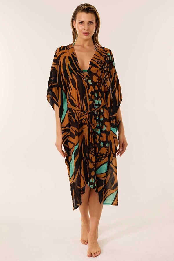 Ayyıldız 4800 Kahve Desenli Plaj Elbisesi - 1