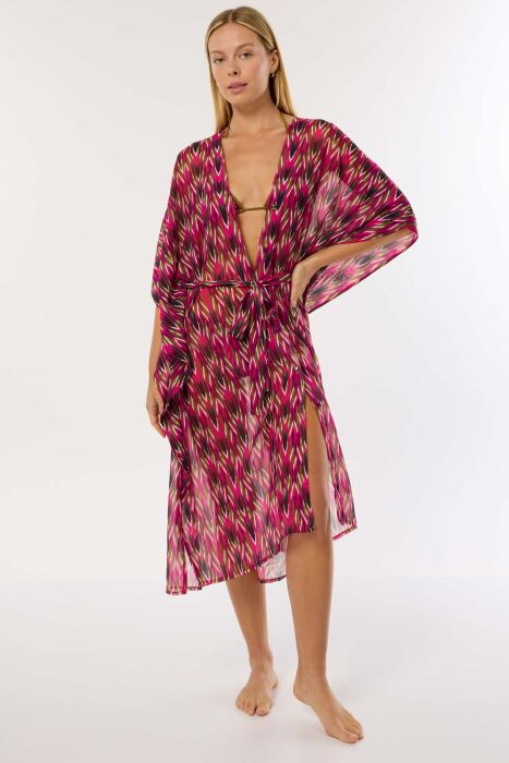 Ayyıldız 4800 Fuşya Desenli Plaj Elbisesi - 1