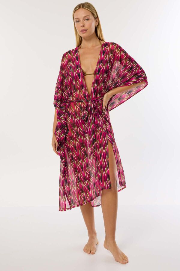 Ayyıldız 4800 Fuşya Desenli Plaj Elbisesi - 1