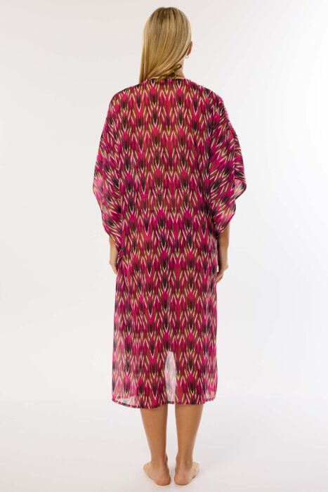 Ayyıldız 4800 Fuşya Desenli Plaj Elbisesi - 2